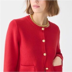 J.Crew Emilie Sweater Gold Button Knit Lady Jacket Cardinal Red New Size Large